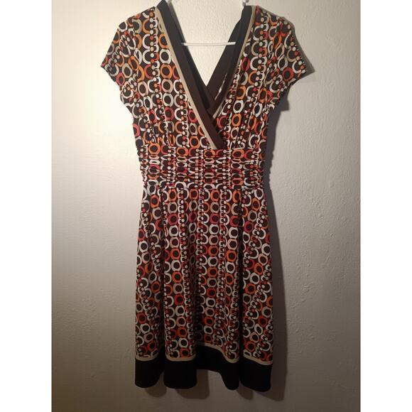 Studio I Petite Size 10P Geometric Print Dress V-Neck Short Sleeve Retro - Picture 3 of 3